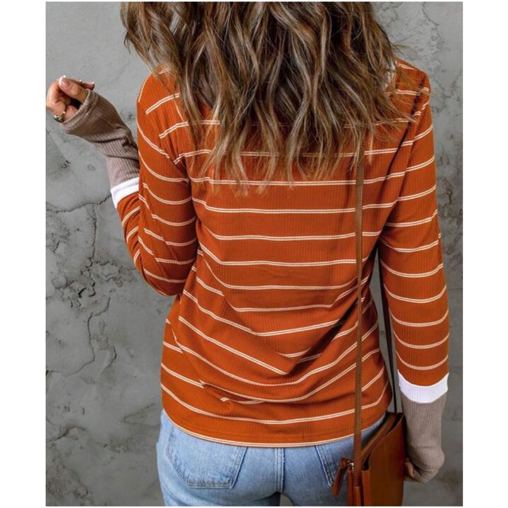 033 Cozy Stripe Color Block Knit Top - Picture 3 of 7